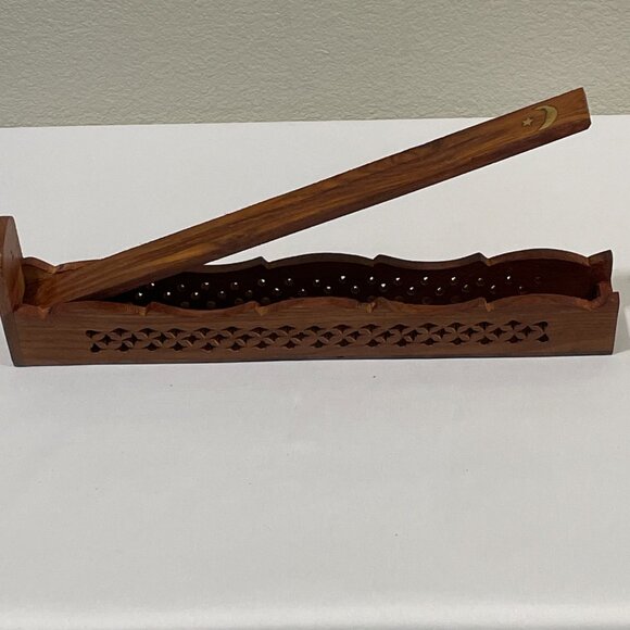 (NEW) NEW AGE IMPORTS Wood & Brass Hinged Incense Combo Burner/Storage Box - Picture 1 of 5